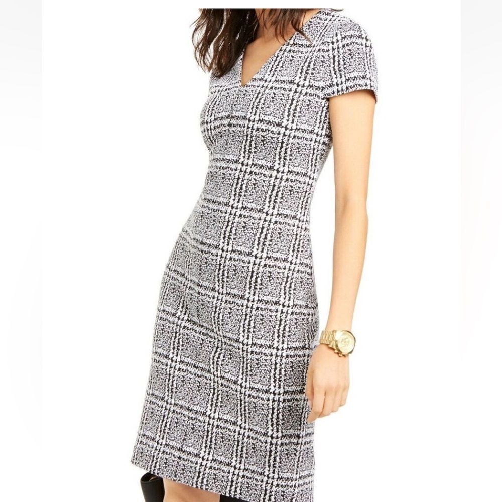 MICHAEL KORS Sheath L DRESS PLAID Black White Business career Classic Sm Flaw